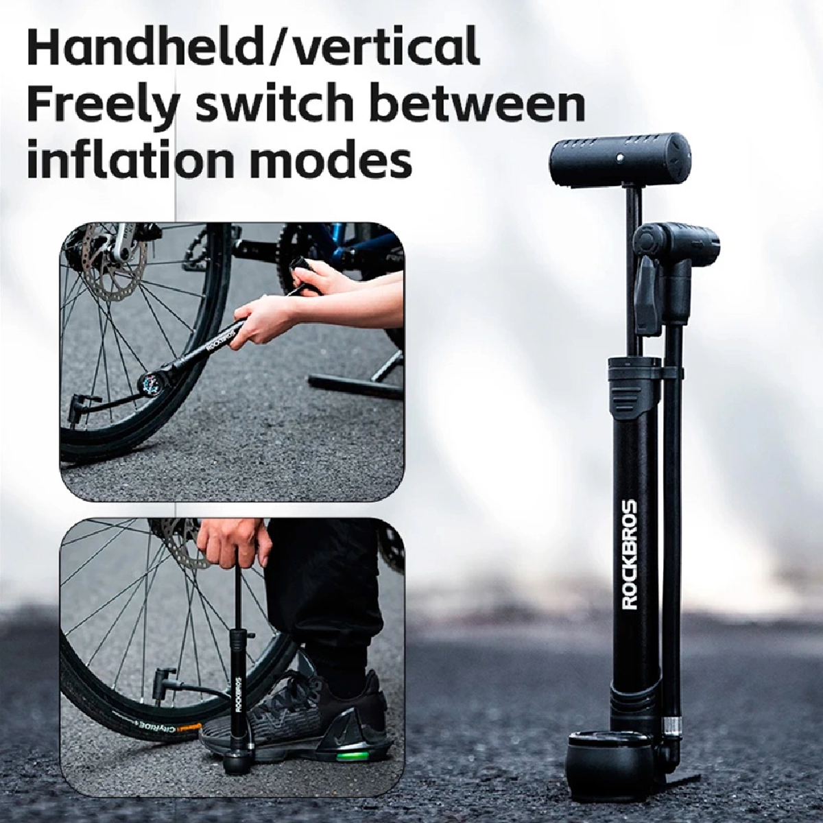 ROCKBROS Portable Bicycle Pump with Pressure Gauge - Mini Pump Multifunctional Use