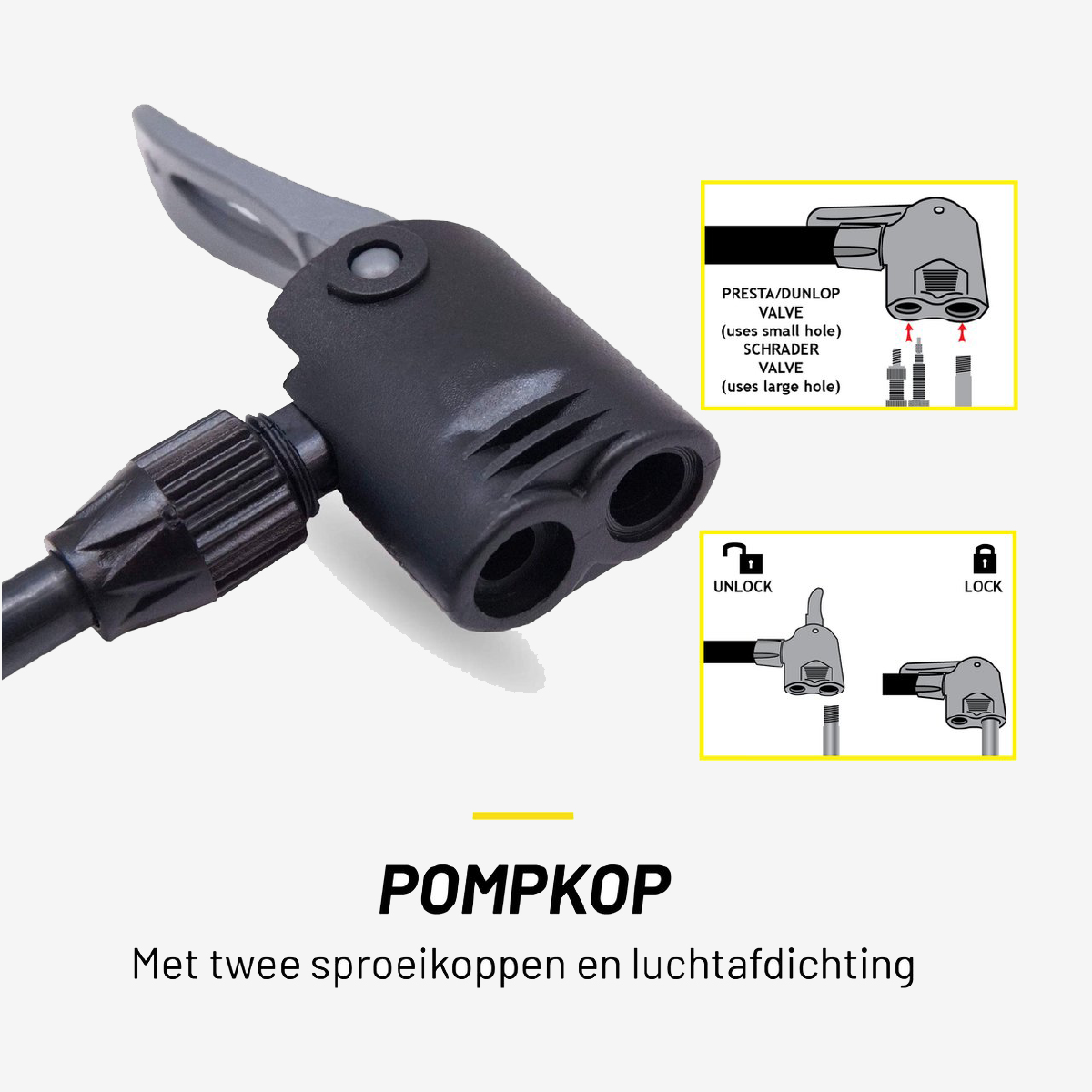Dunlop Staande Fietspomp - Analoge Drukmeter - Dubbele Ventielkop - Handpomp