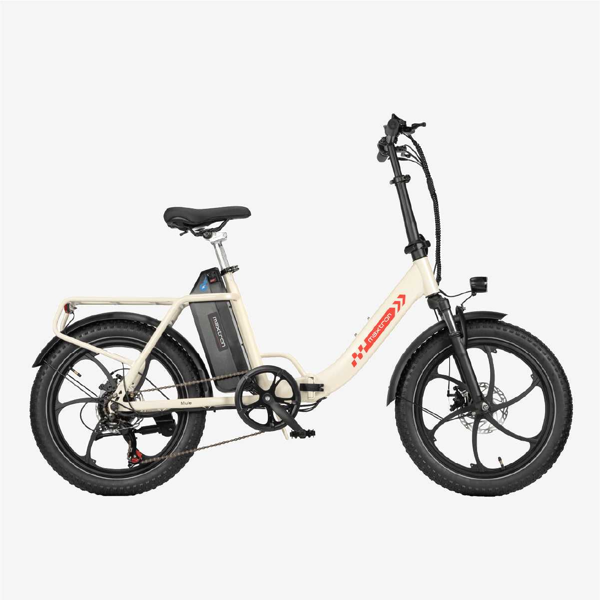 Maxtron Mule Vélo Électrique Crème | E-Bike Pliable avec Pneus 20" x 3.0 Moteur 250W Batterie 48V 20Ah