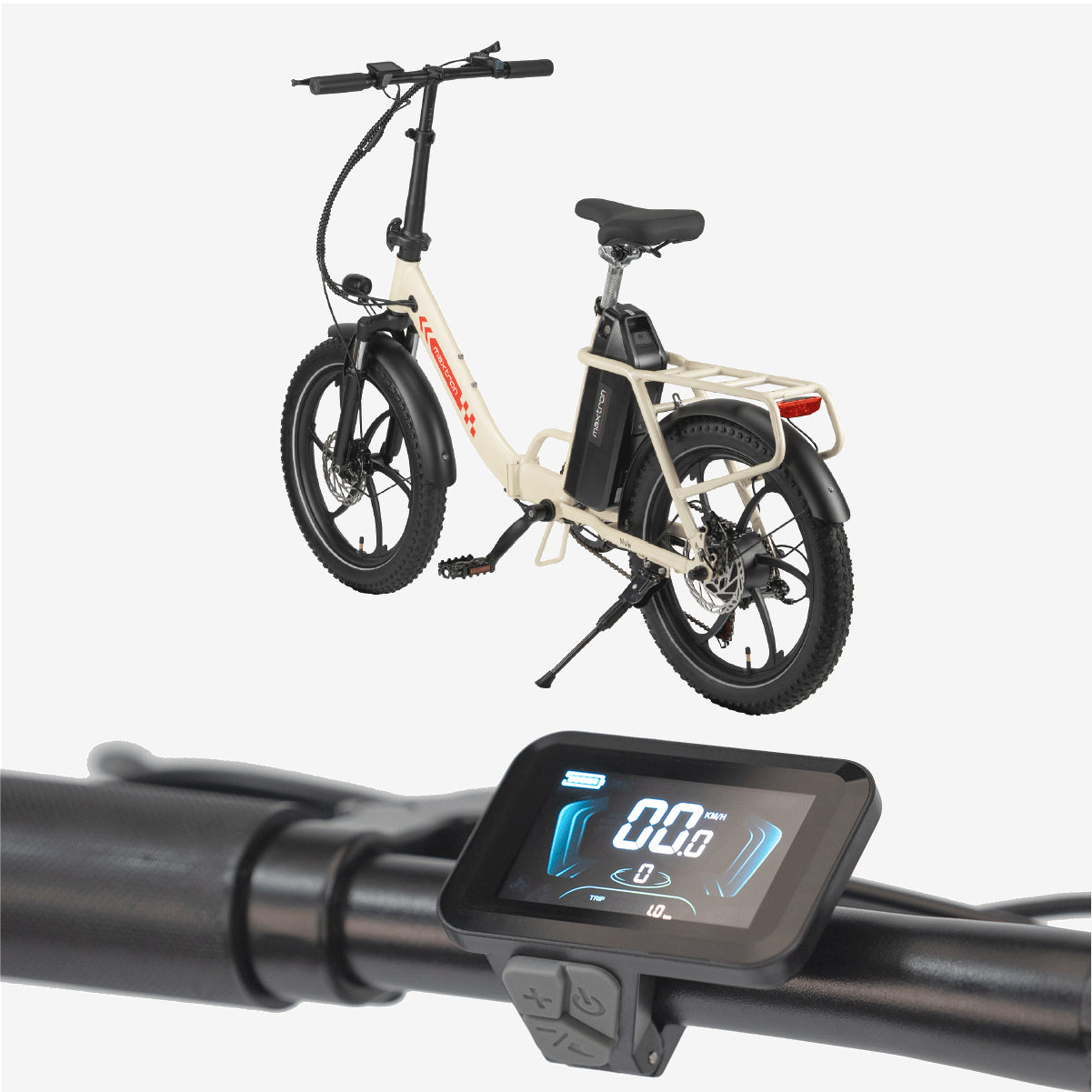 Maxtron Mule Vélo Électrique Crème | E-Bike Pliable avec Pneus 20" x 3.0 Moteur 250W Batterie 48V 20Ah