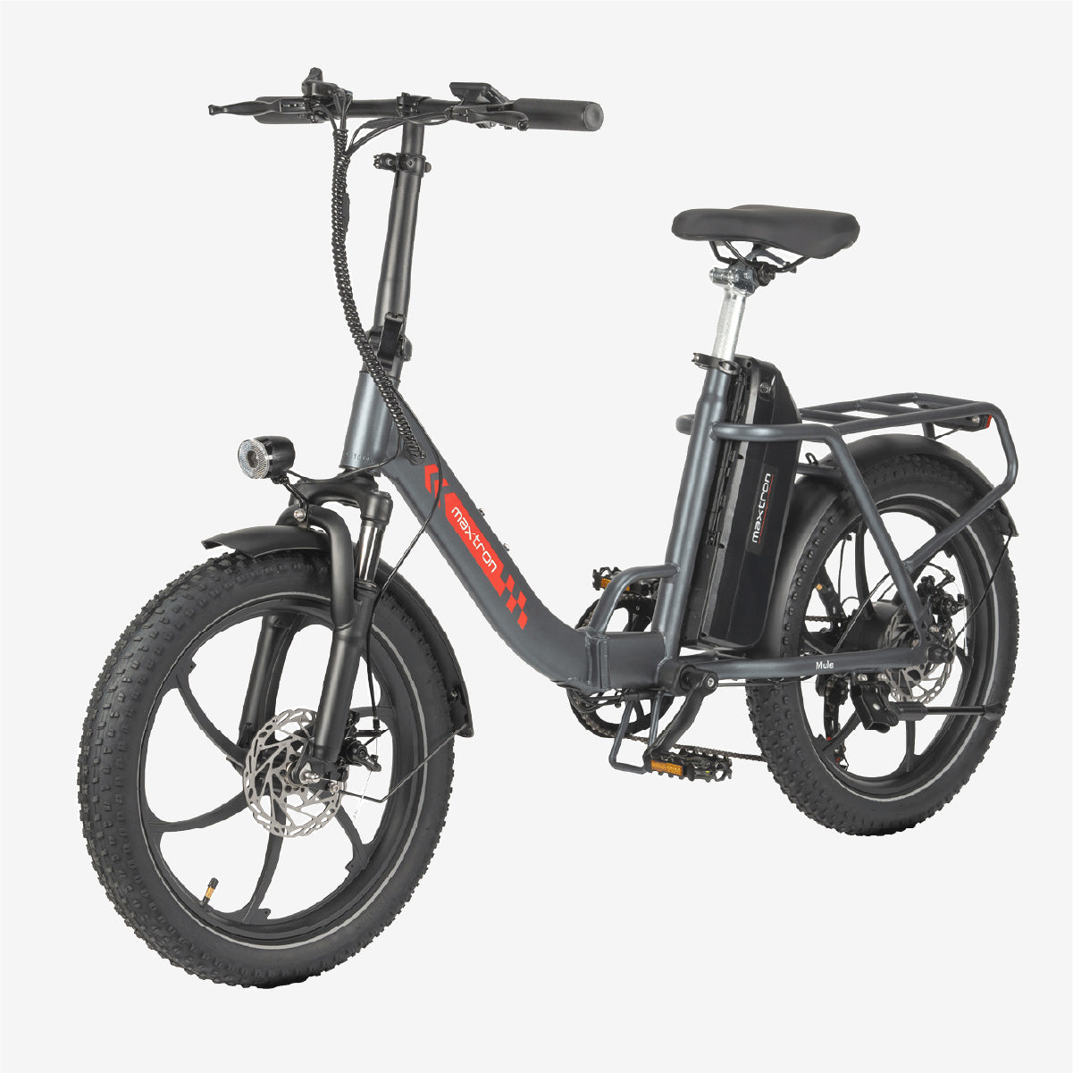 Maxtron Mule Electric Bicycle Grey | Folding E-Bike with 20" x 3.0 Tires 250W 48V 20Ah Battery