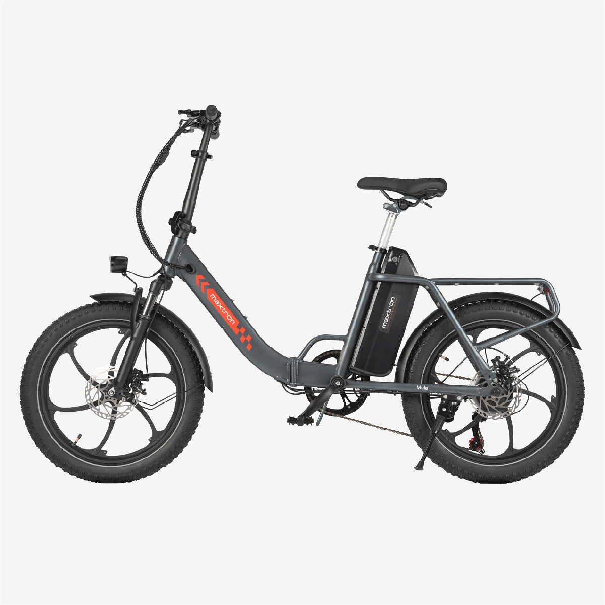 Maxtron Mule Electric Bicycle Grey | Folding E-Bike with 20" x 3.0 Tires 250W 48V 20Ah Battery
