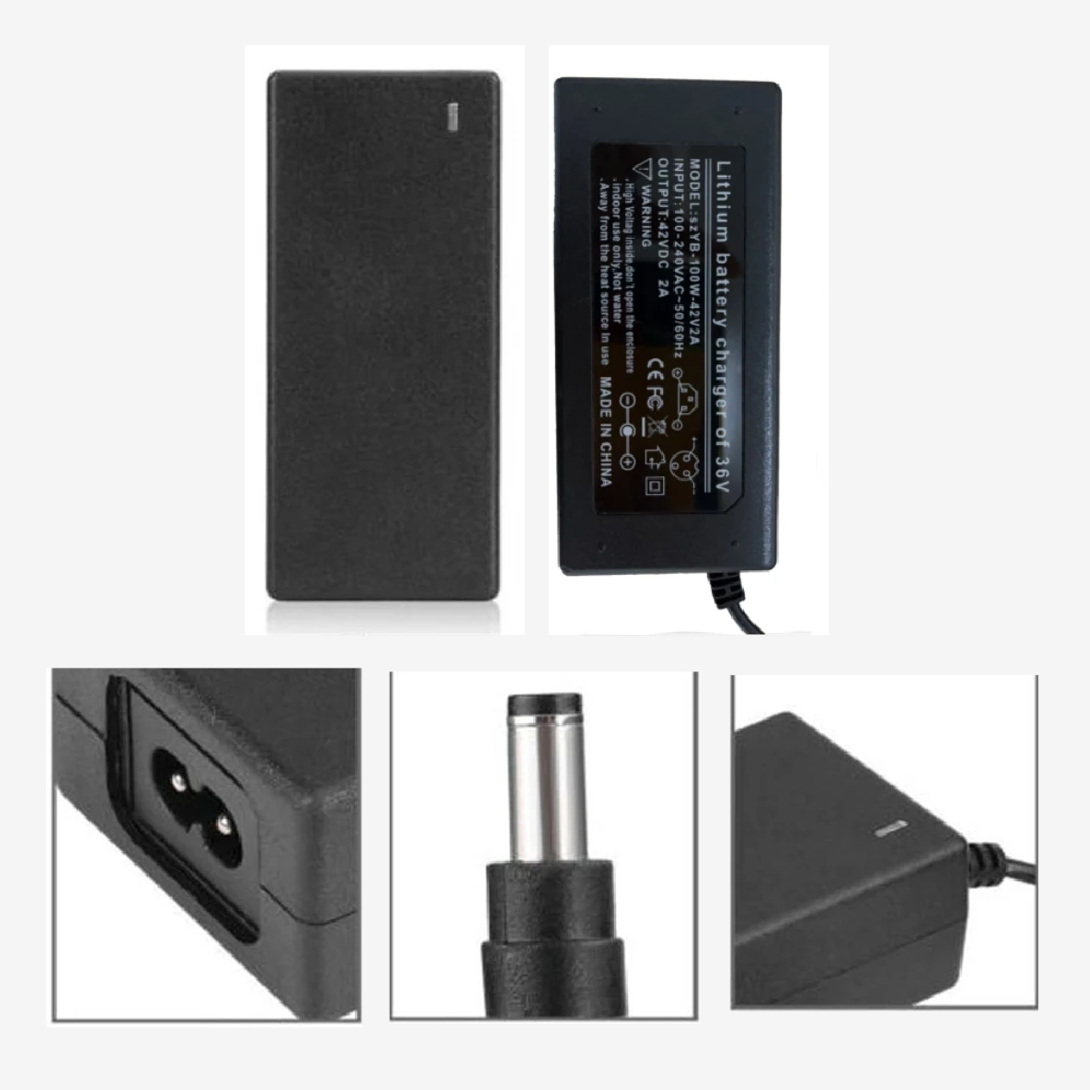 Elektrische fietslader - met 6 batterijladerconnectoren - Universele lader 36V/42V 2A