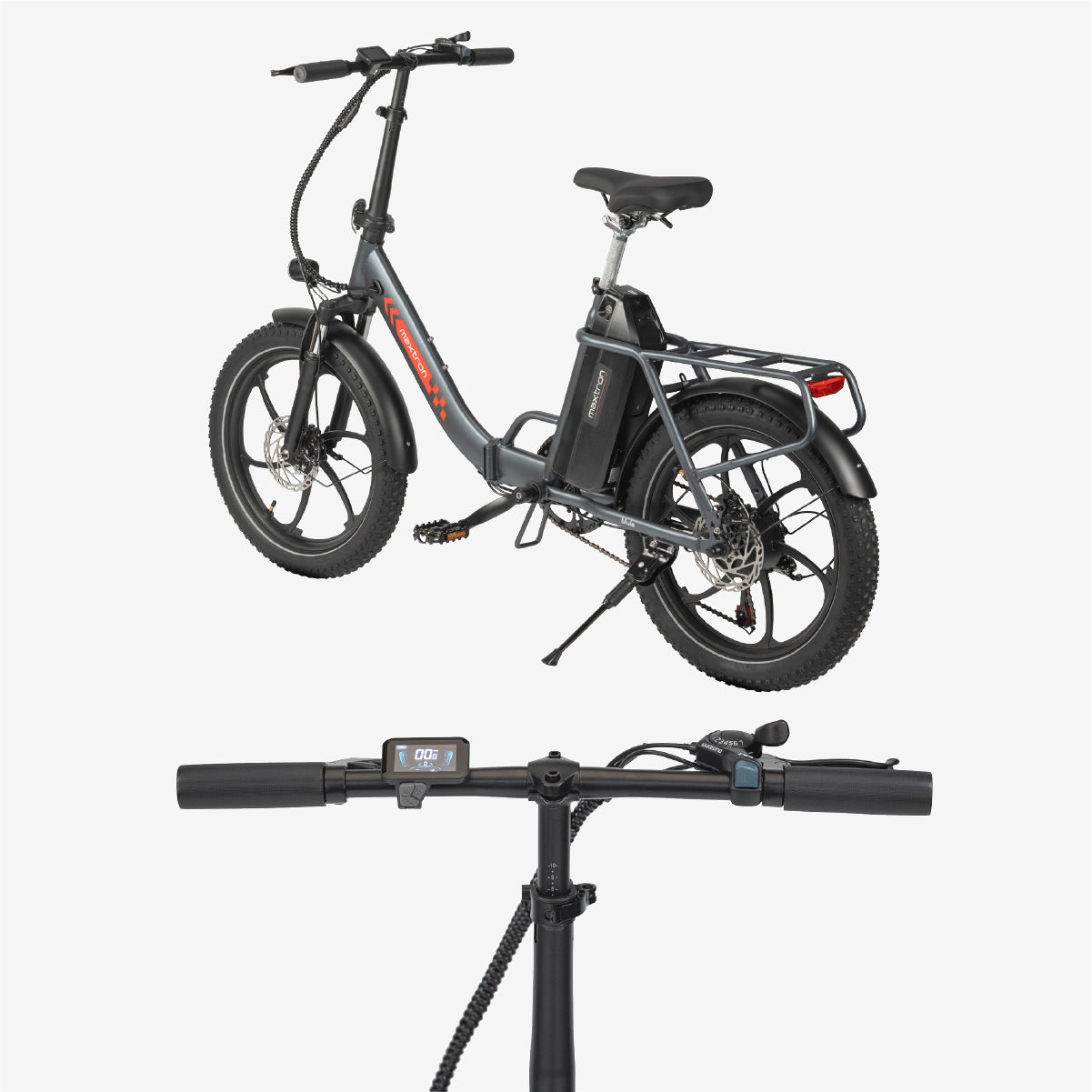 Maxtron Mule Electric Bicycle Grey | Folding E-Bike with 20" x 3.0 Tires 250W 48V 20Ah Battery