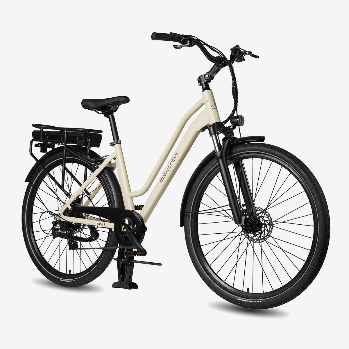 Maxtron Urban 7 Electric Bicycle Beige | 27.5×2.0 Inch Tires - 250W 36V 12.8Ah Battery